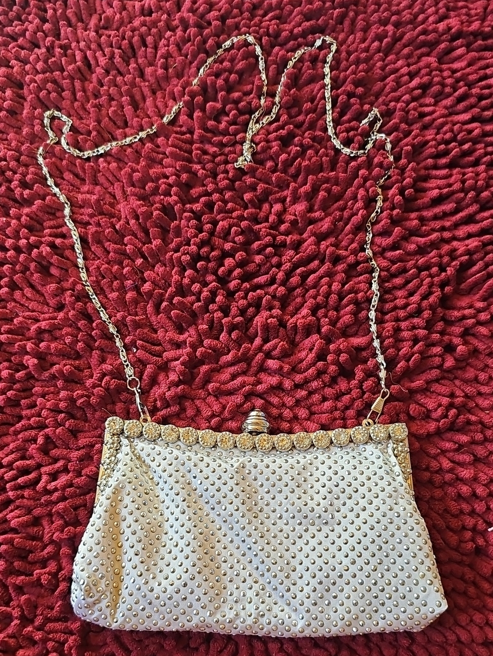 Ivory Beaded Evening Clutch with Gold Accents